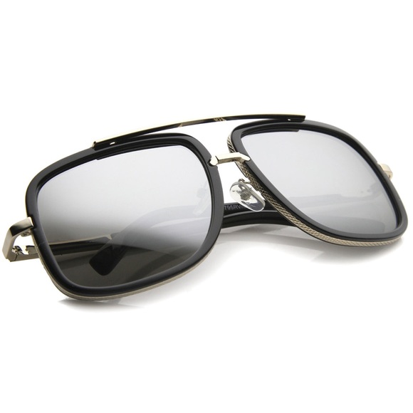 New Modern Brow Bar Silver Mirror Lens Oversize Square Aviator Sunglasses Shades - Picture 5 of 7